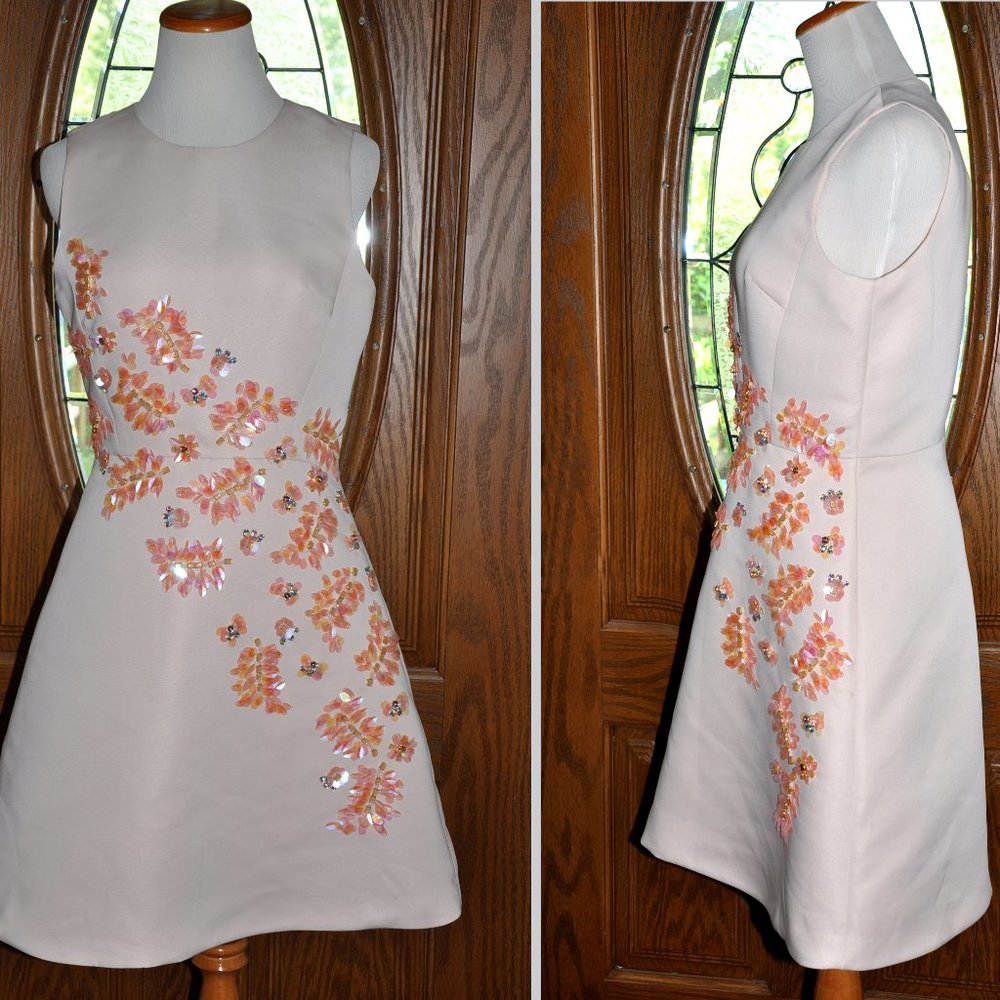 Kate Spade Pale Peach Sleeveless Beaded & Sequin A-Line Dress
